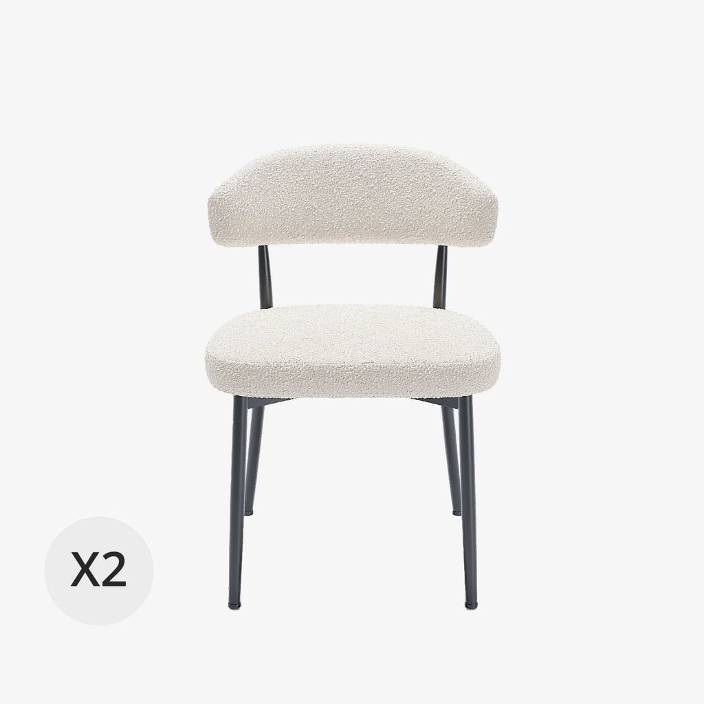 Lot de 2 chaises de salle   manger en tissu bouclette blanche & m tal noir Mona
