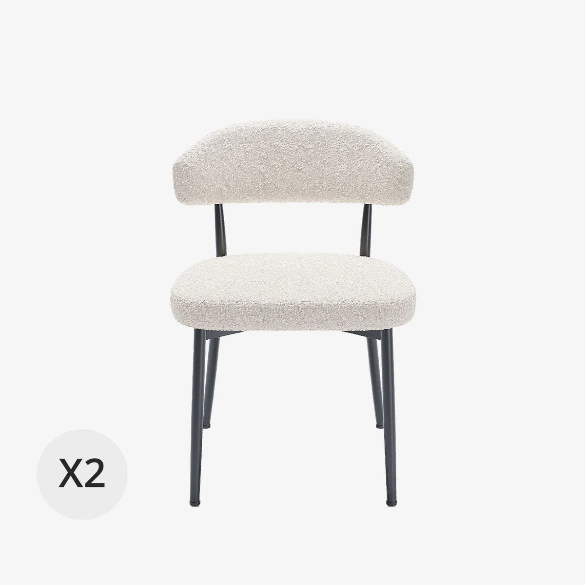 Lot de 2 chaises de salle   manger en tissu bouclette blanche & m tal noir Mona