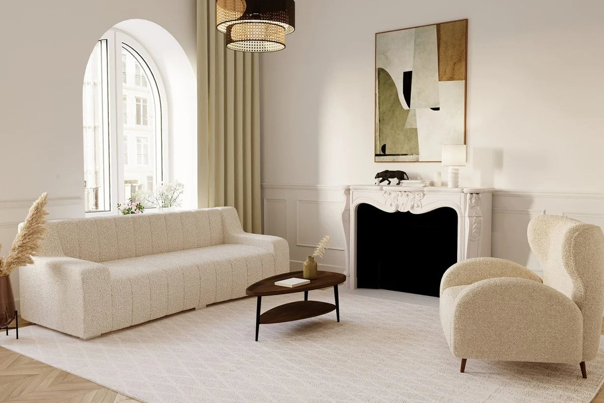 Canap  blanc tissu bouclette Garance