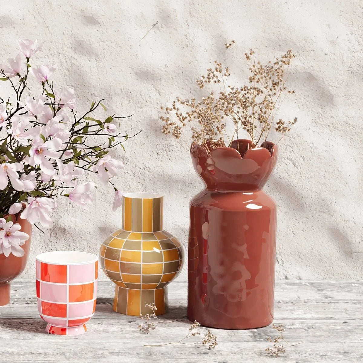 Grand vase col tulipe Rivoli, c ramique rouge