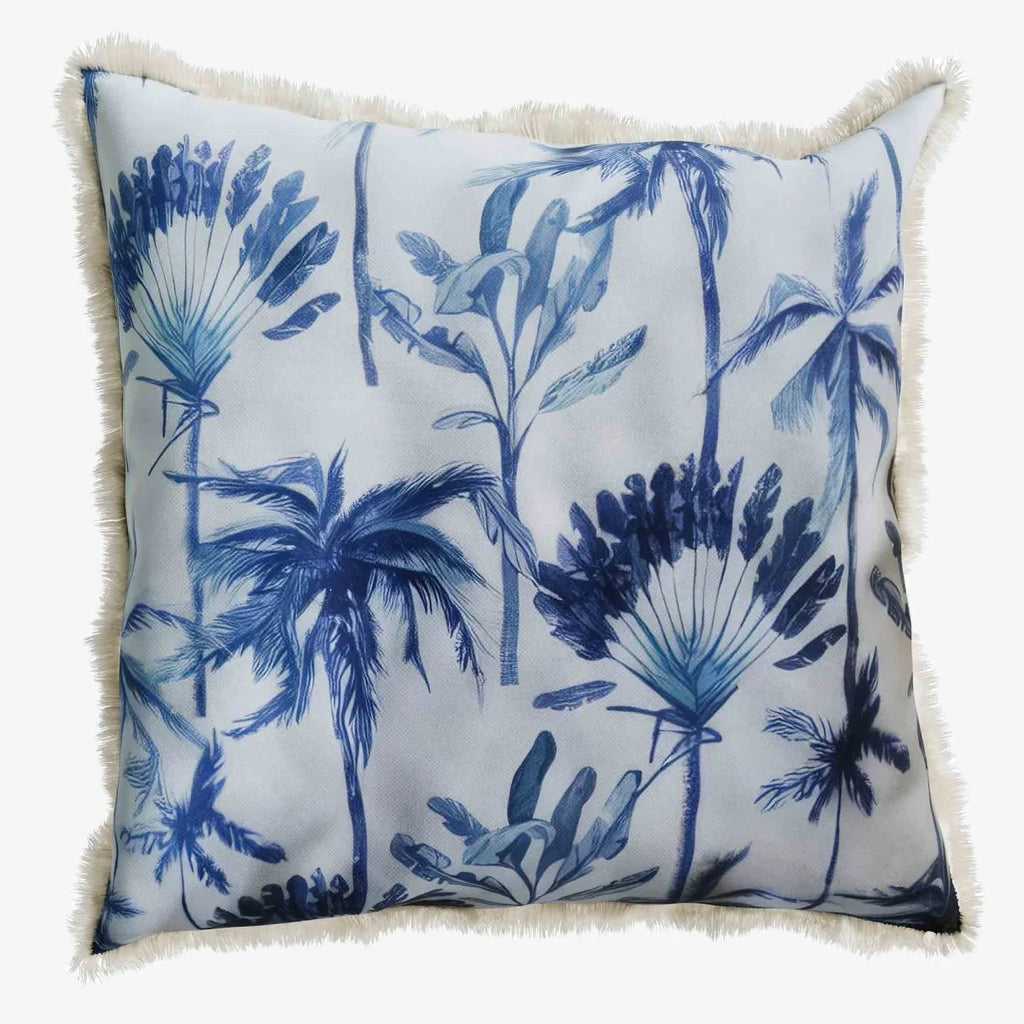 Coussin carr  feuillage tropical bleu Dakar