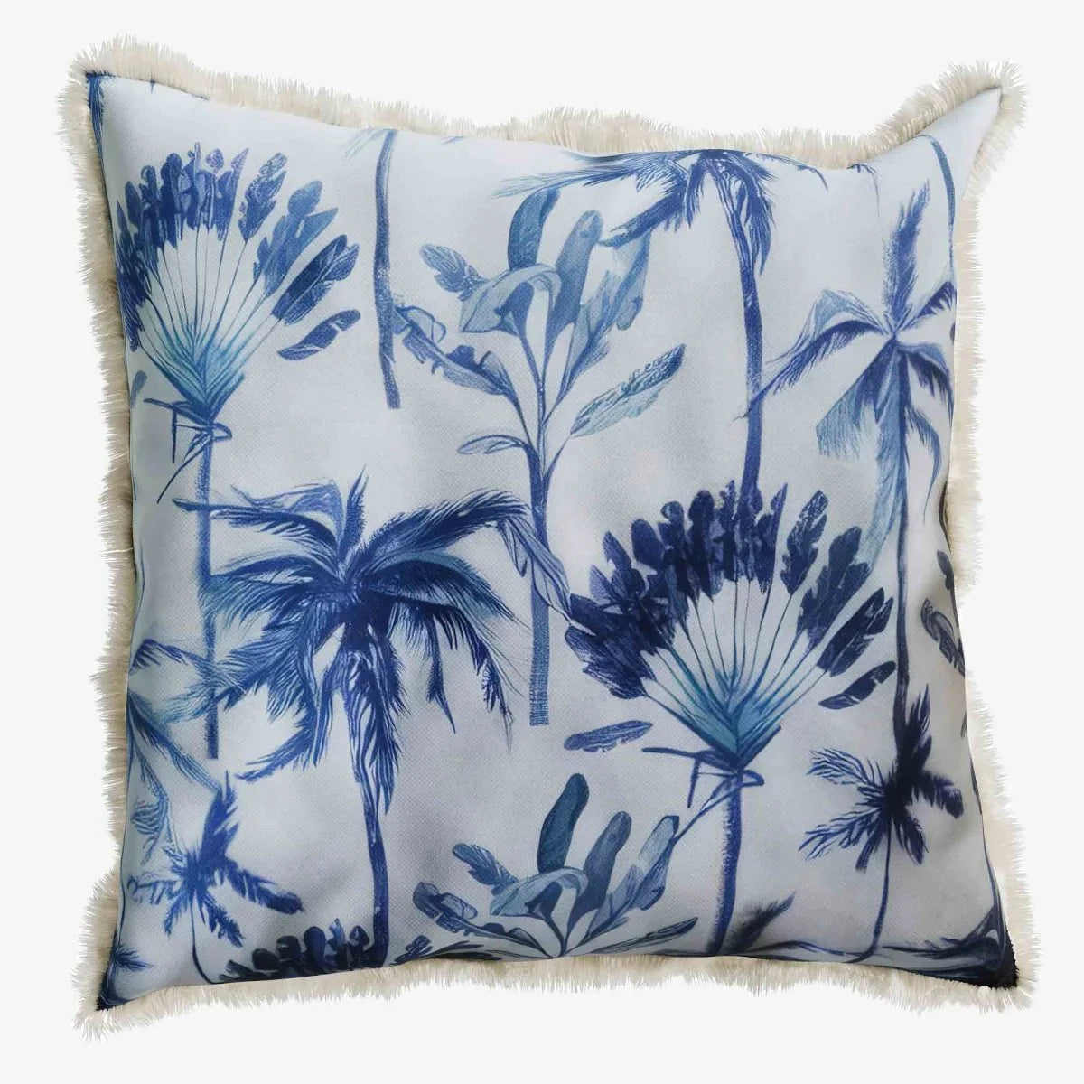 Coussin carr  feuillage tropical bleu Dakar