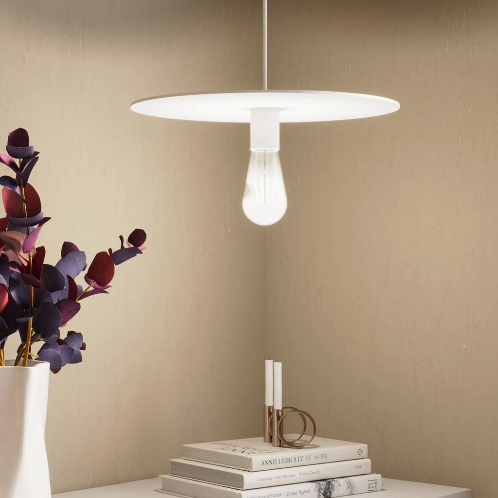 Luminaire suspension circulaire en métal blanc