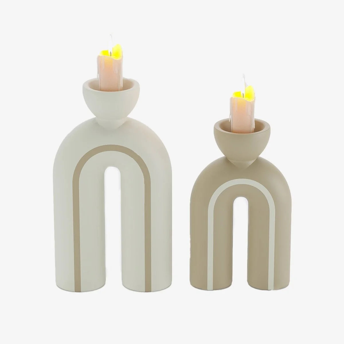 Lot de 2 bougeoirs art moderne en c ramique Chicago