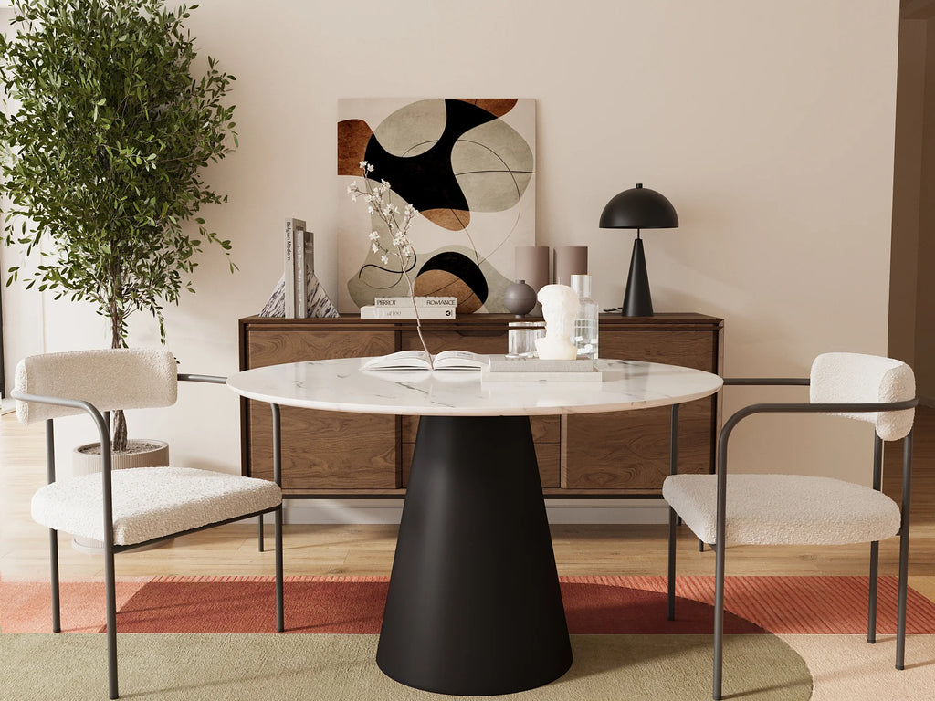 Chaise de salle   manger tapiss e avec accoudoirs, bouclette gris-cr me Barbara