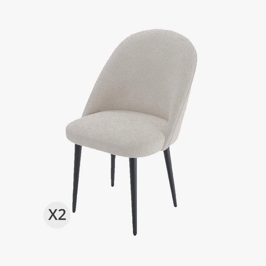 Lot de 2 chaises tissu bouclette & métal noir