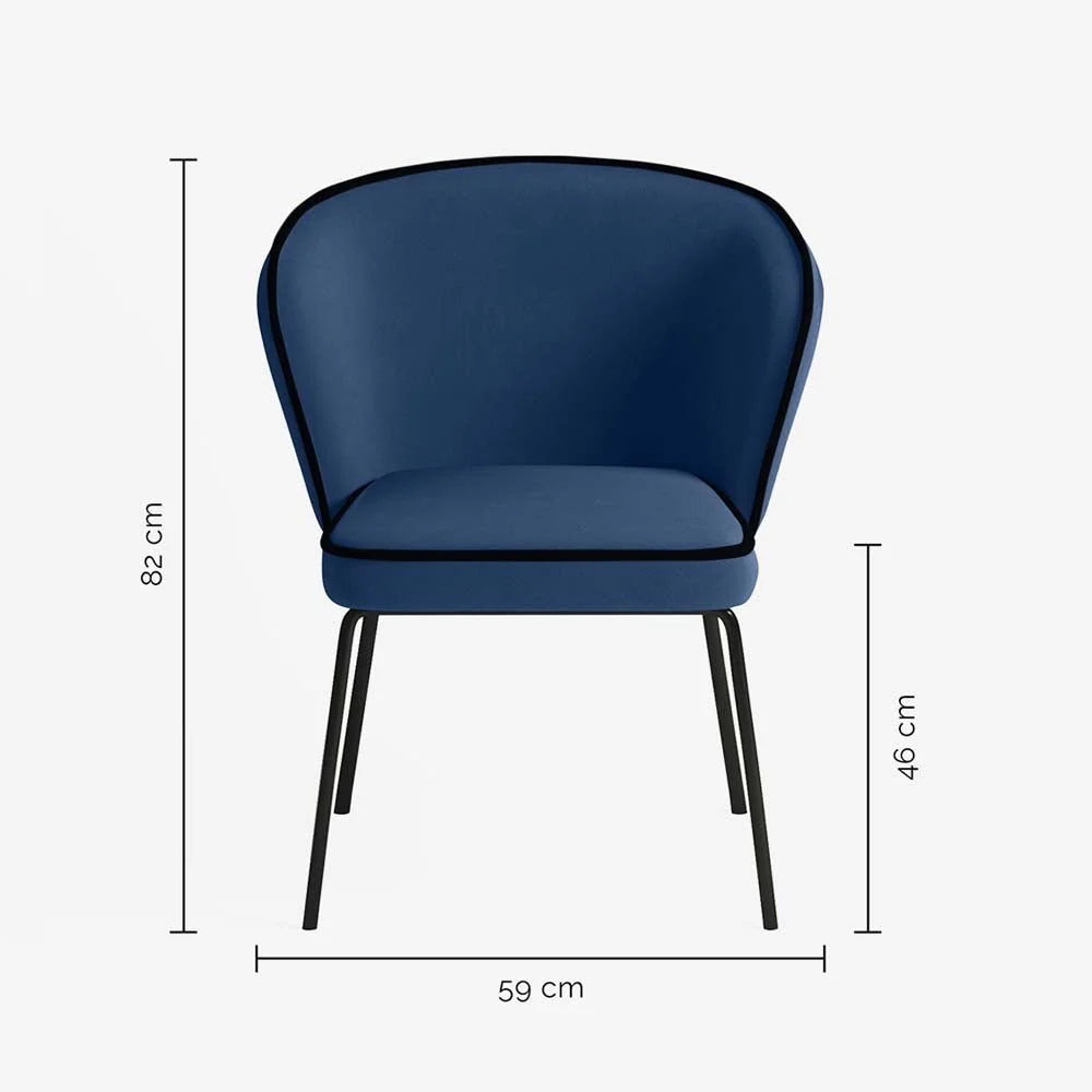 Chaise en velours avec détail liseré bleu nuit
