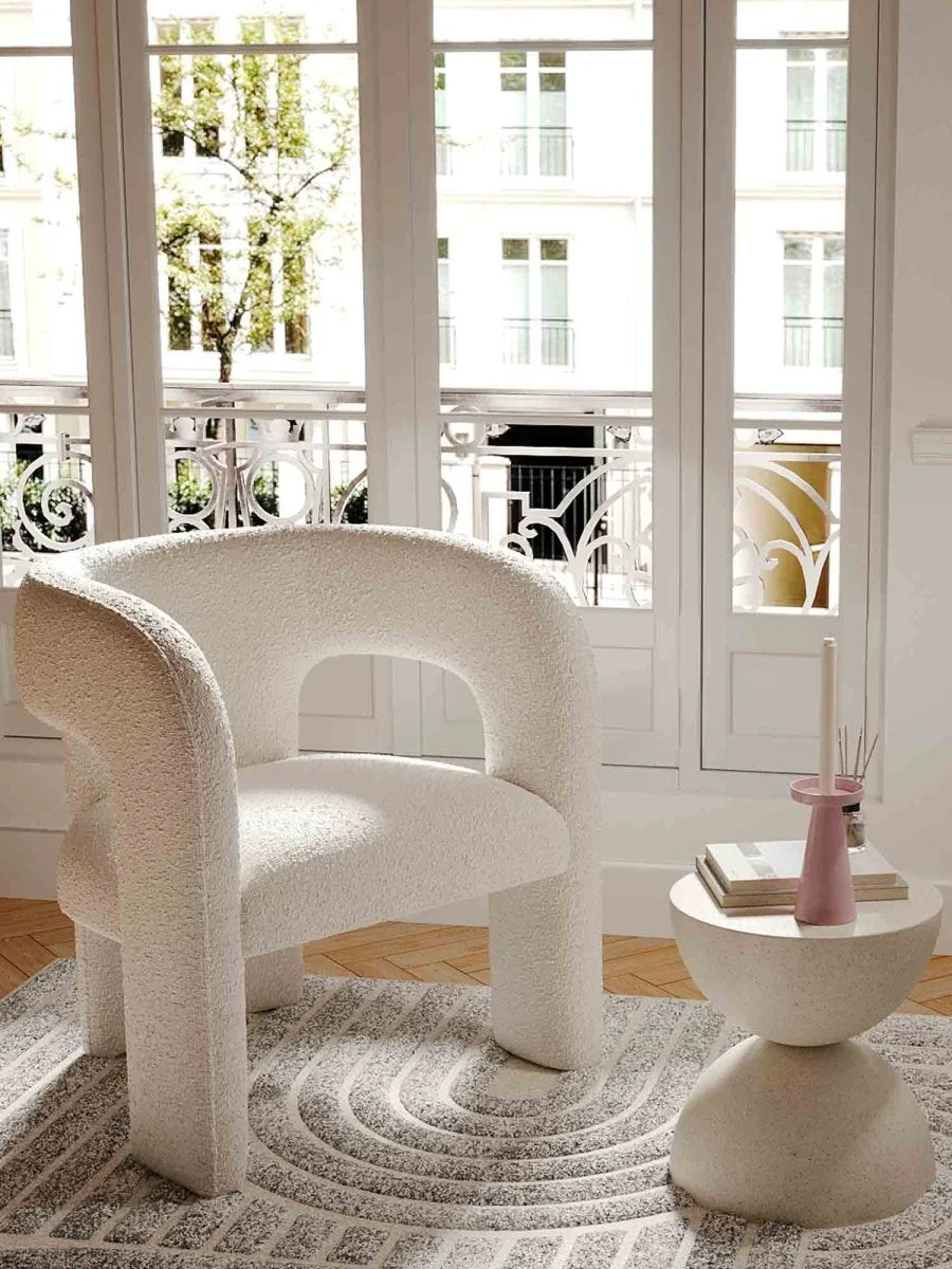 Fauteuil de salle à manger en bouclette blanche