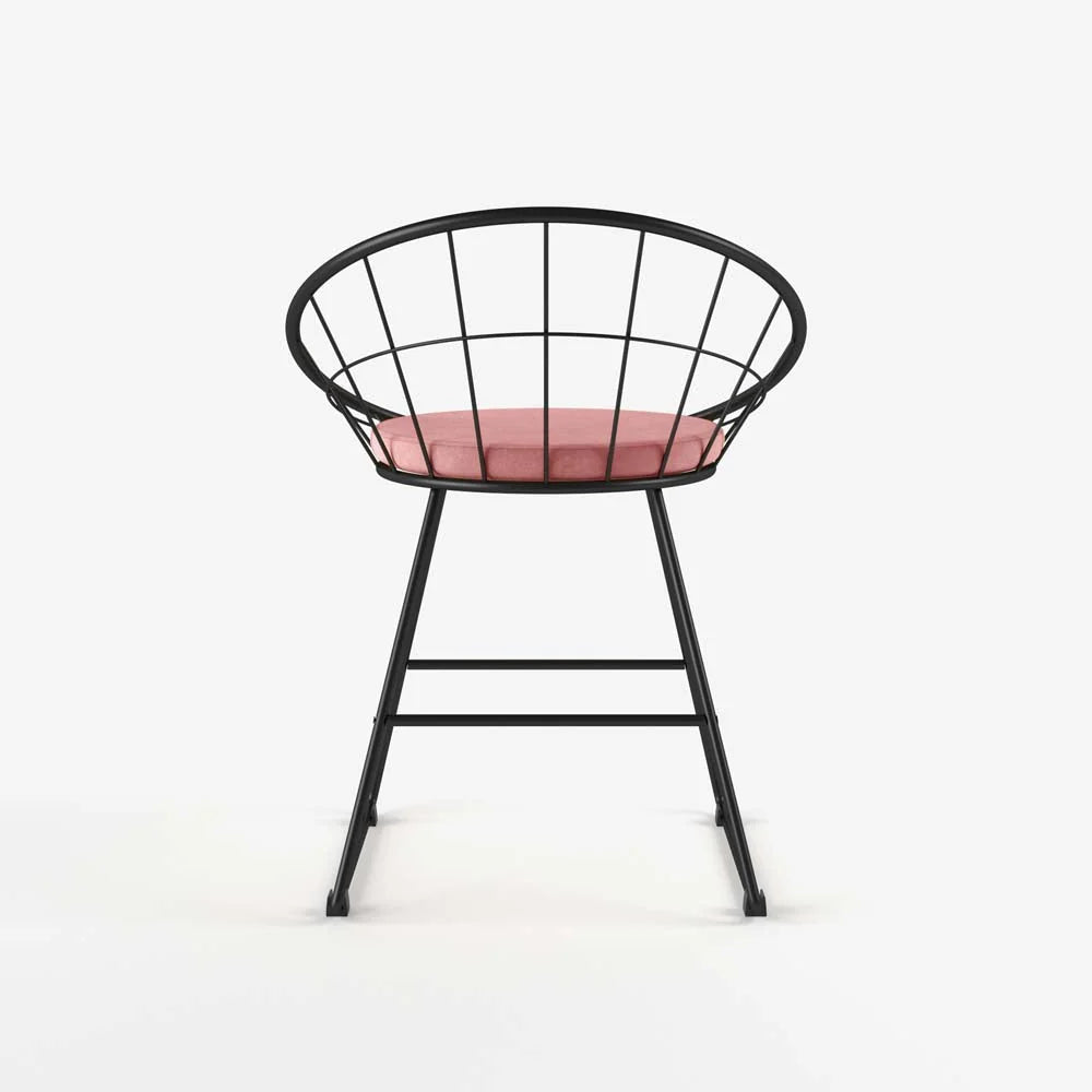 Chaise métal noir et velours rose vintage