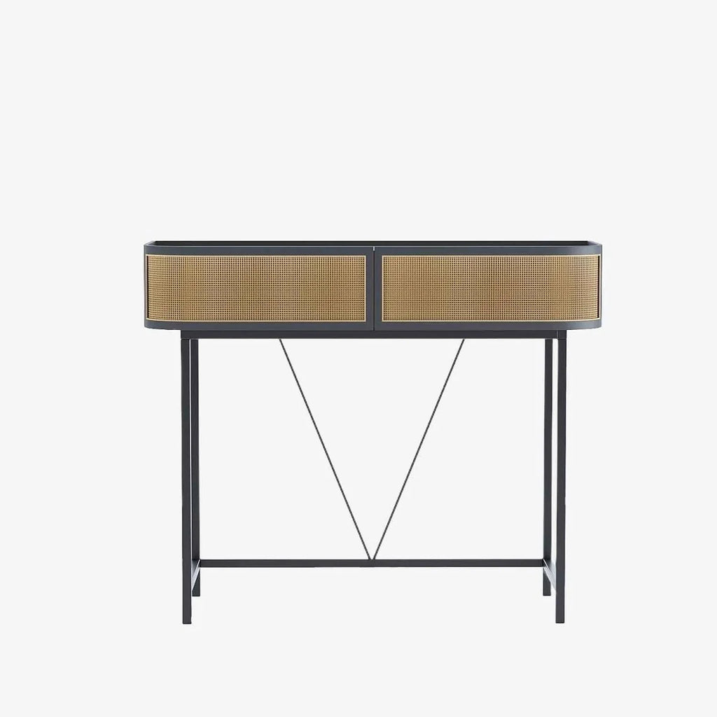 Table console noire avec tiroirs rotin tress , Daphn