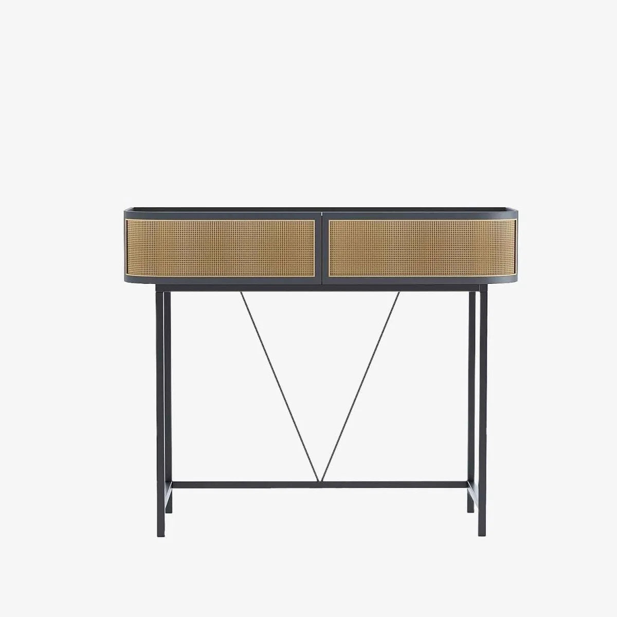 Table console noire avec tiroirs rotin tress , Daphn