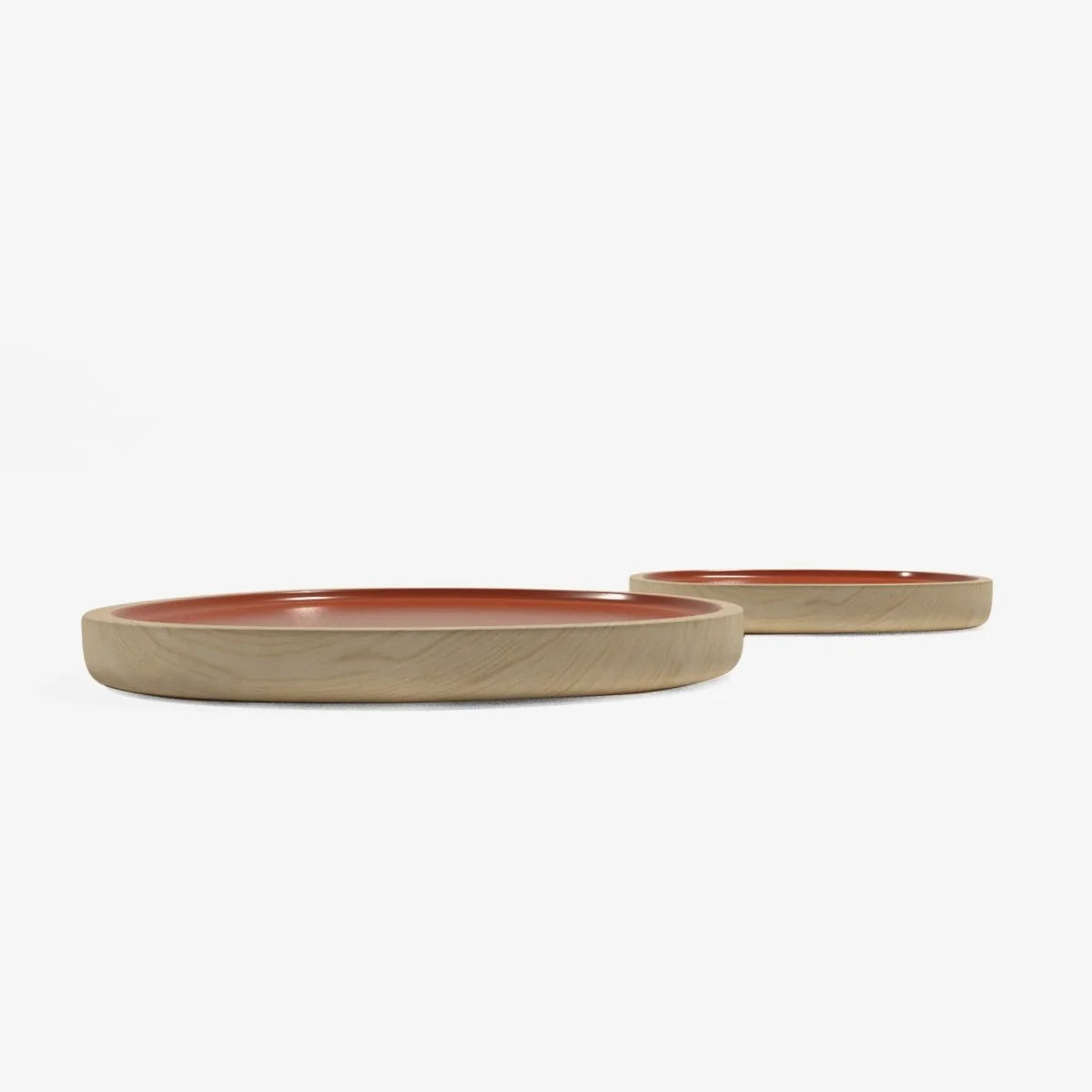Set de 2 plateaux en bois et peinture céramique ocre