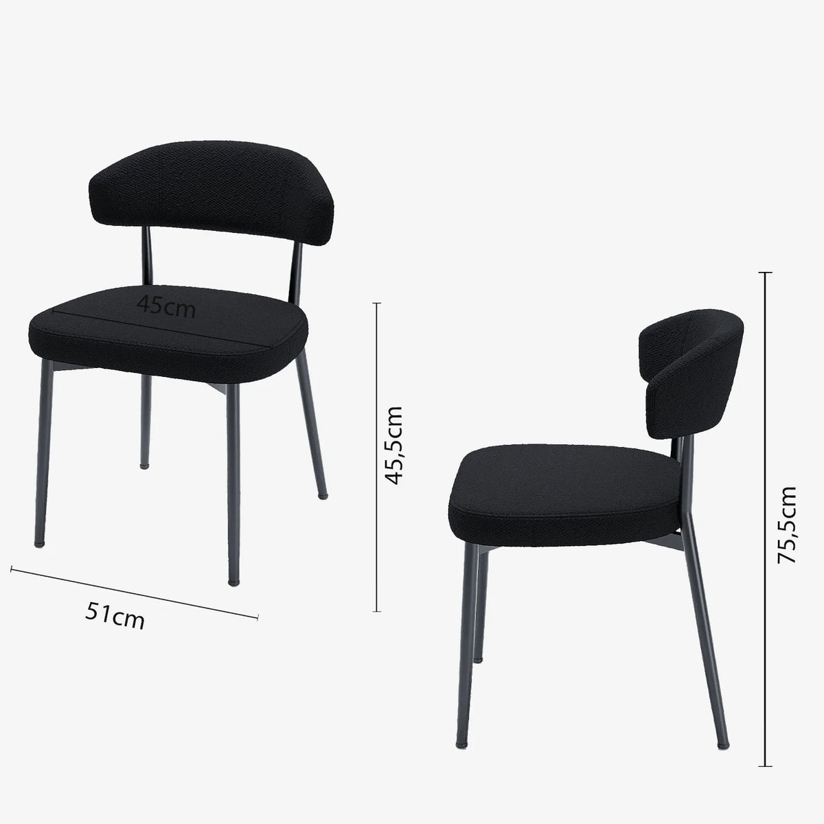 Lot de 2 chaises de salle   manger en tissu bouclette gris anthracite & m tal noir Mona