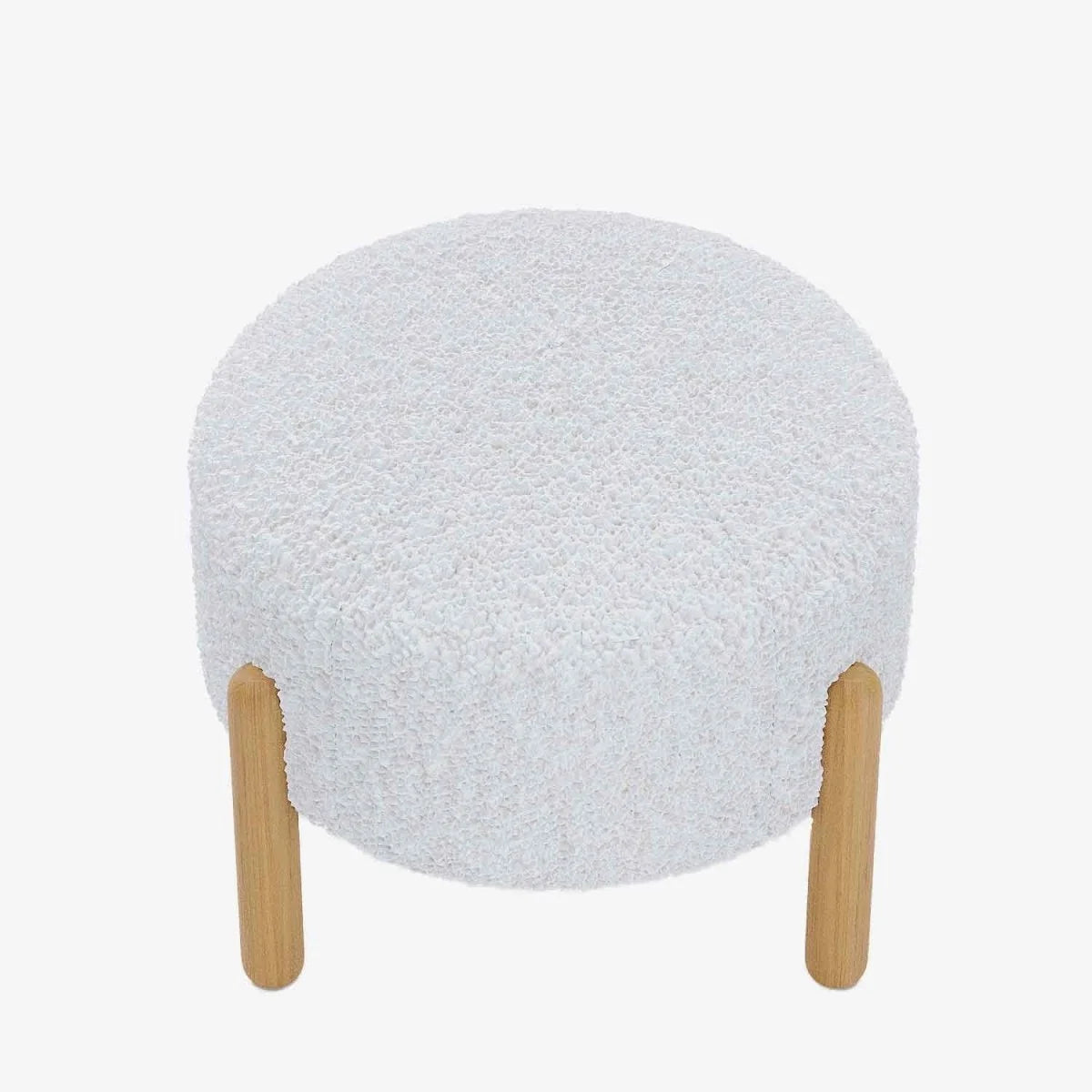 Pouf laine boucl e blanche & bois Cam lia