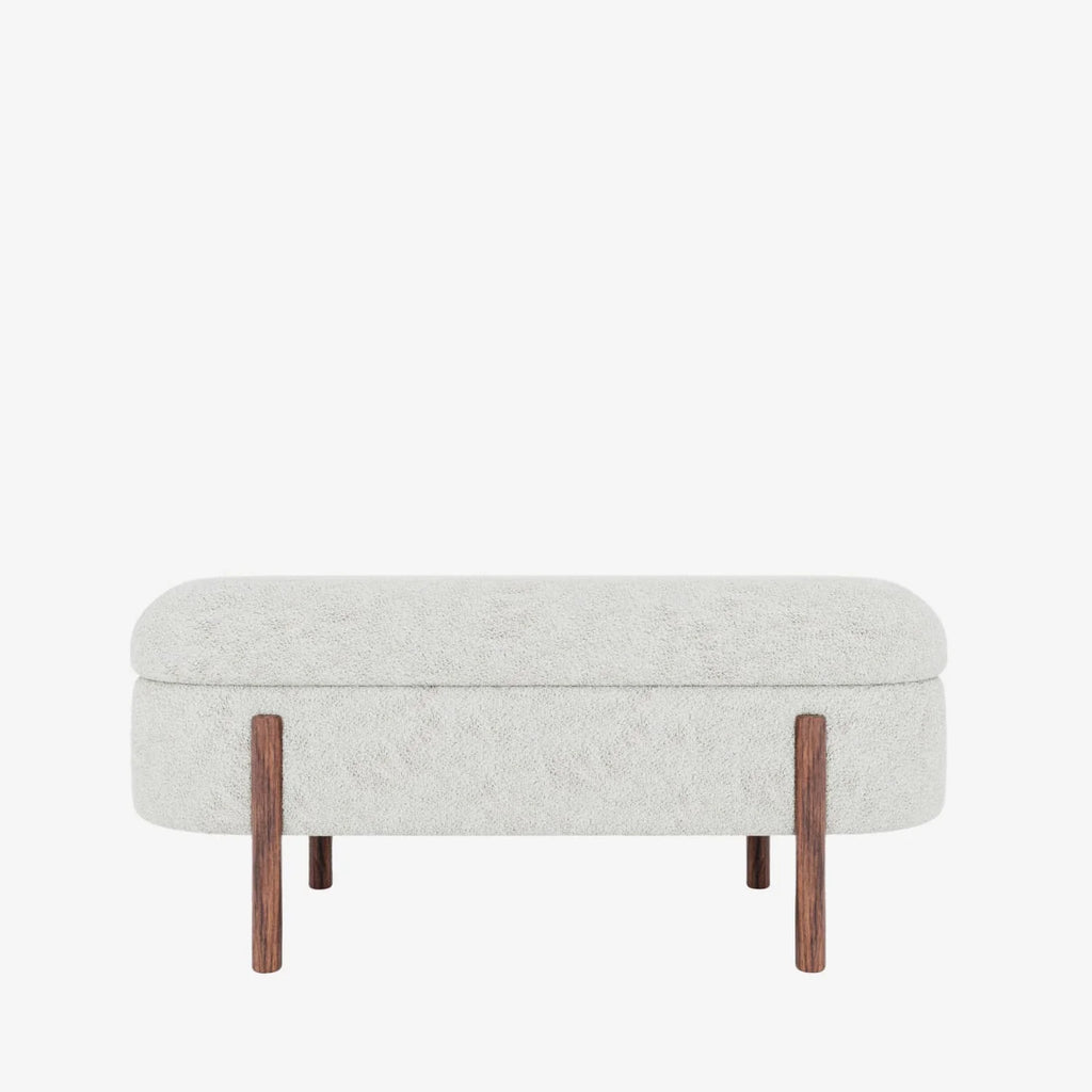 Marianne   Banc coffre de rangement en tissu boucl  cr me