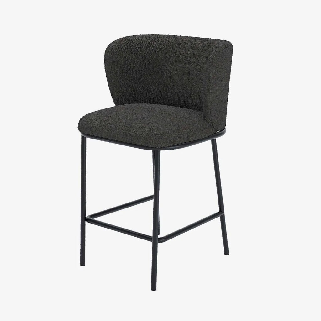 Lot de 2 tabourets de bar tissu boucl  gris fonc  C sar