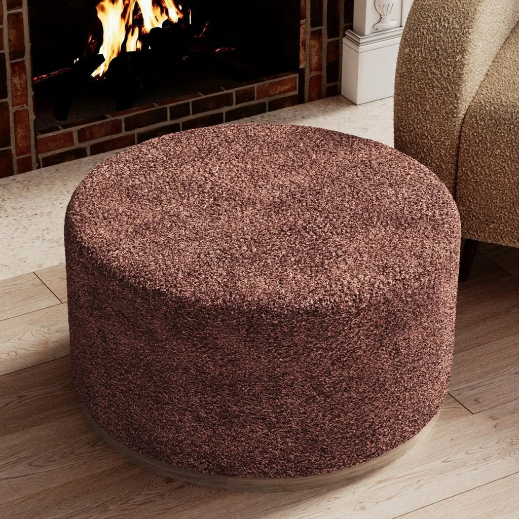 Grand pouf rond ottoman en bouclette rose Victor