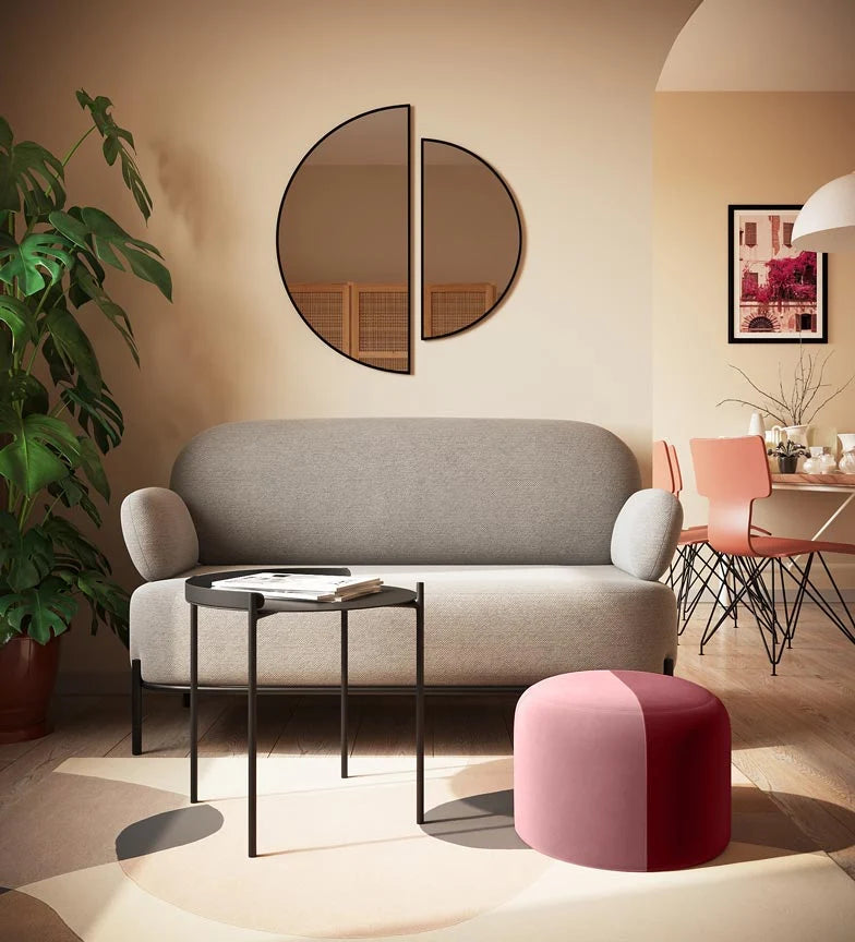 Pouf rond en velours bicolore rouge