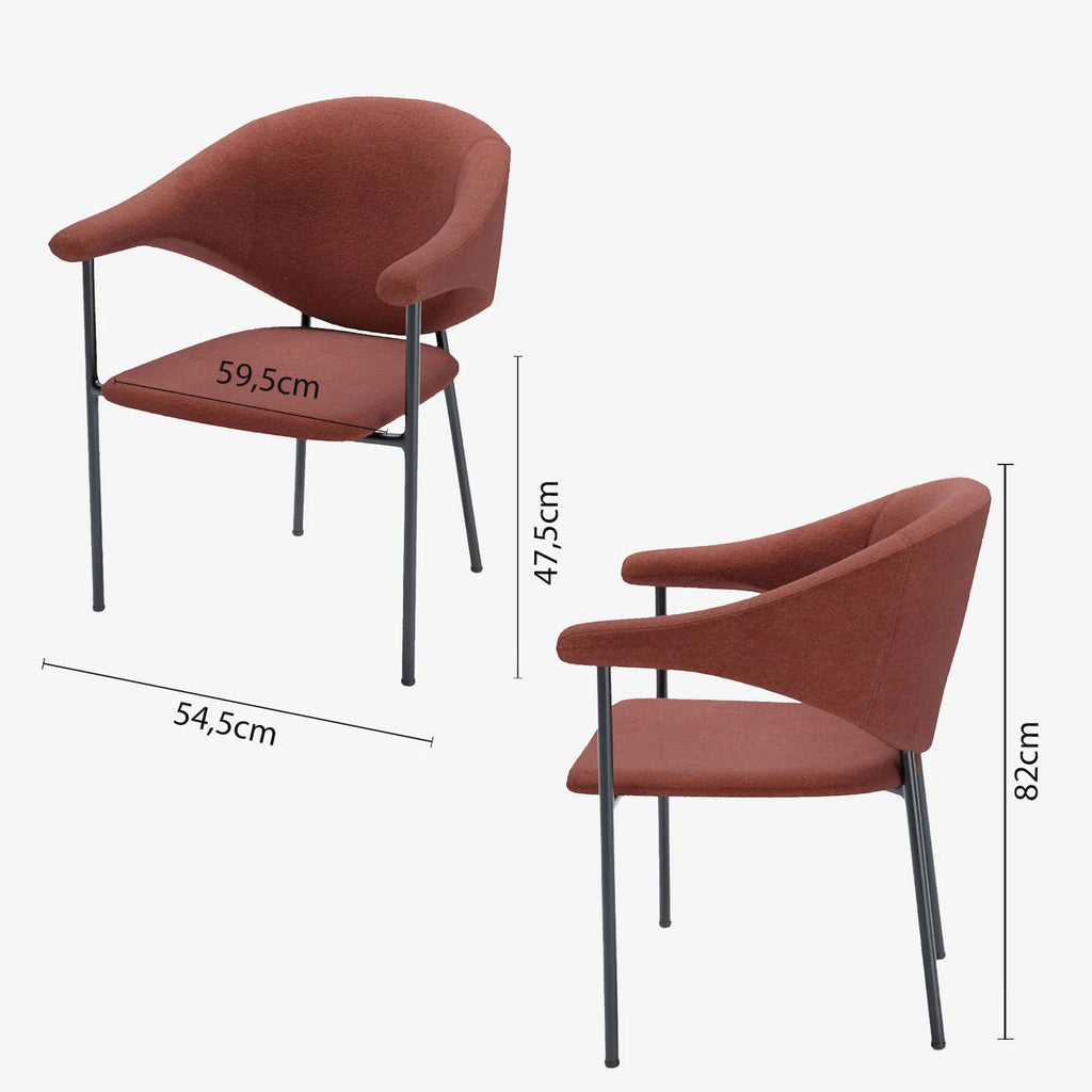 Lot de 2 chaises avec accoudoir design en velours ocre Jeanne