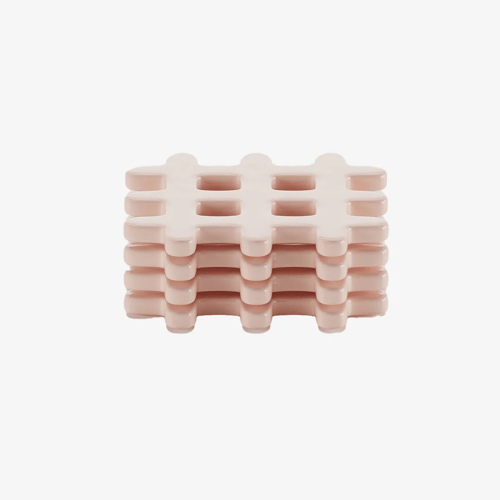 Lot de 4 dessous de verre, carr  c ramique tress e rose
