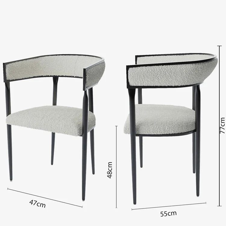Chaise de salle   manger design dossier arrondi bouclette blanche Aurore