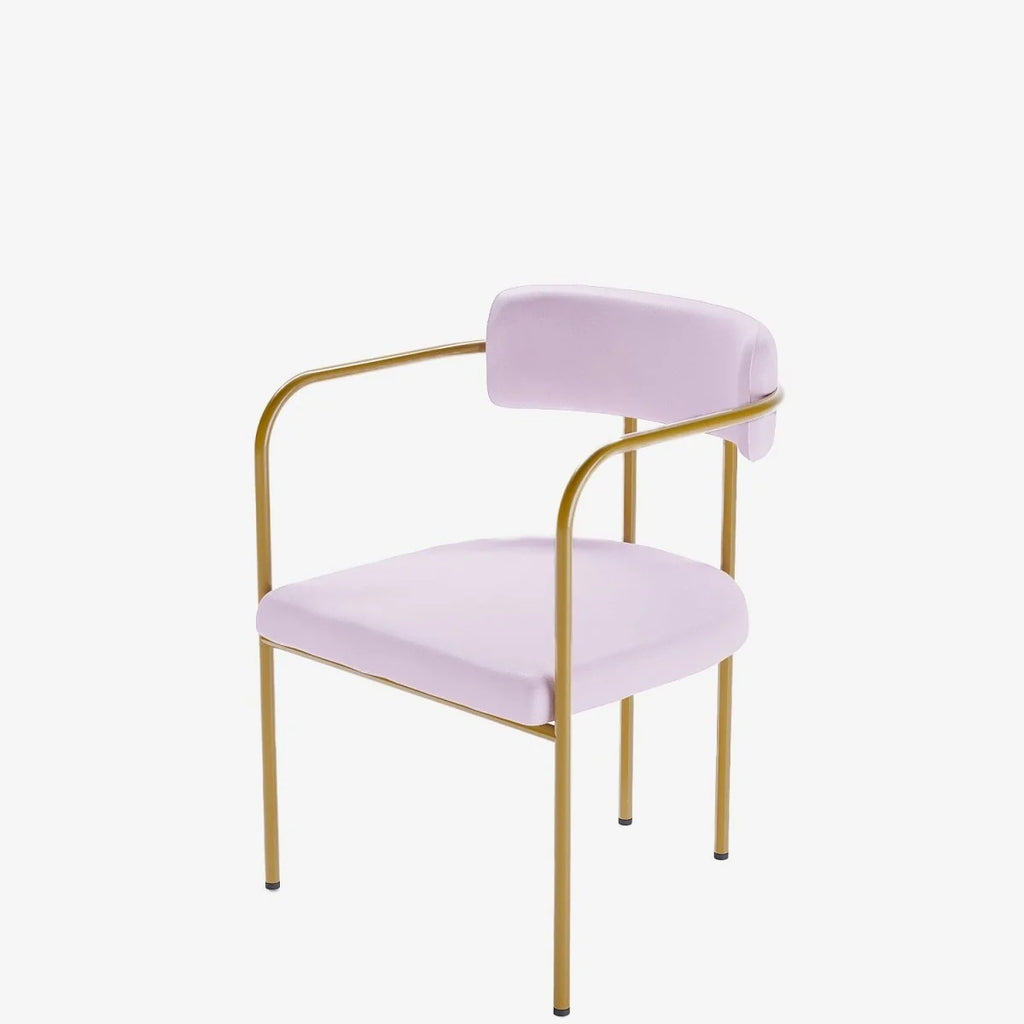 Chaise de salle   manger tapiss e avec accoudoirs velours rose clair Barbara