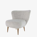 Fauteuil en tissu bouclette gris-cr me et bois
