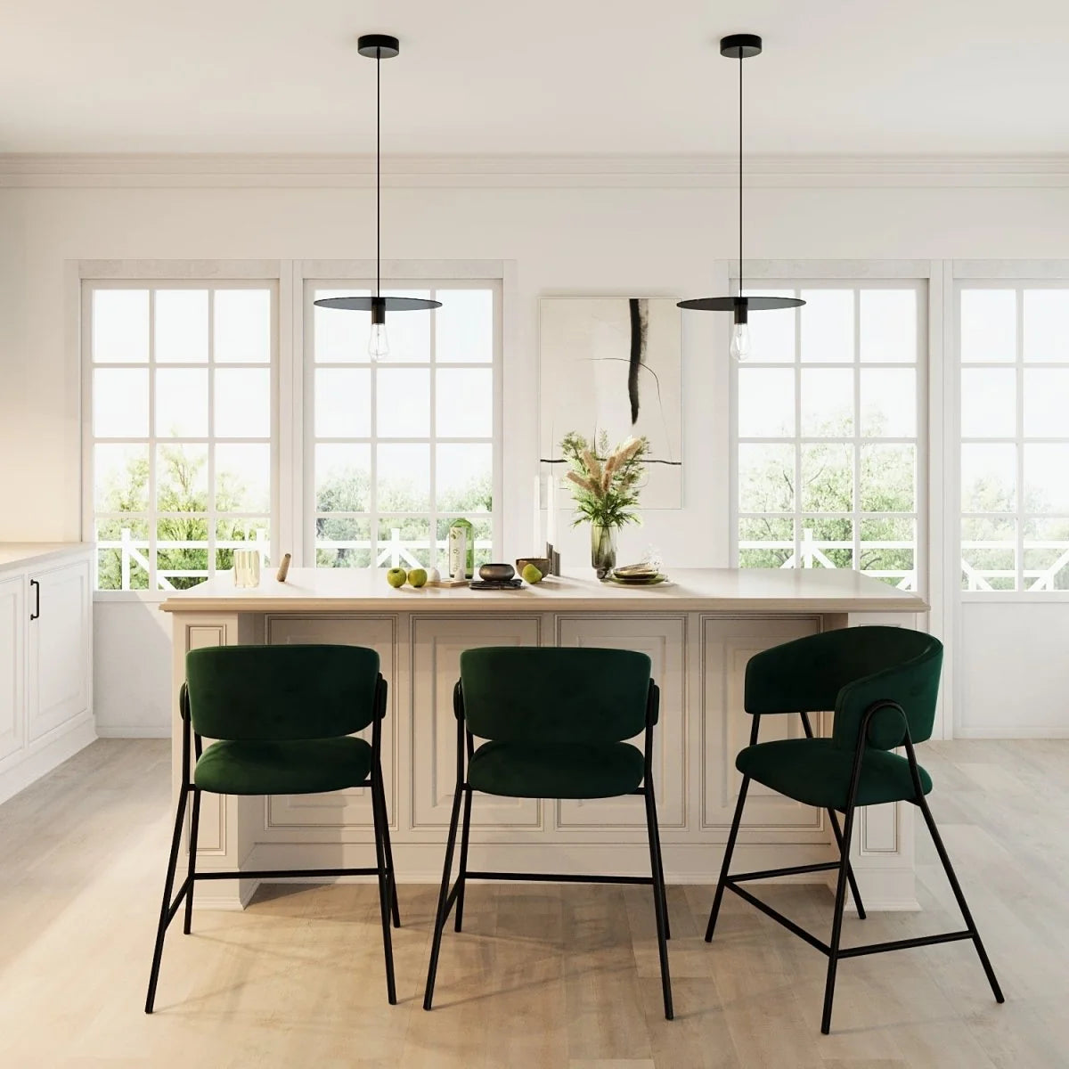 Lot de 2 tabourets de bar avec dossier, velours vert Bonnie