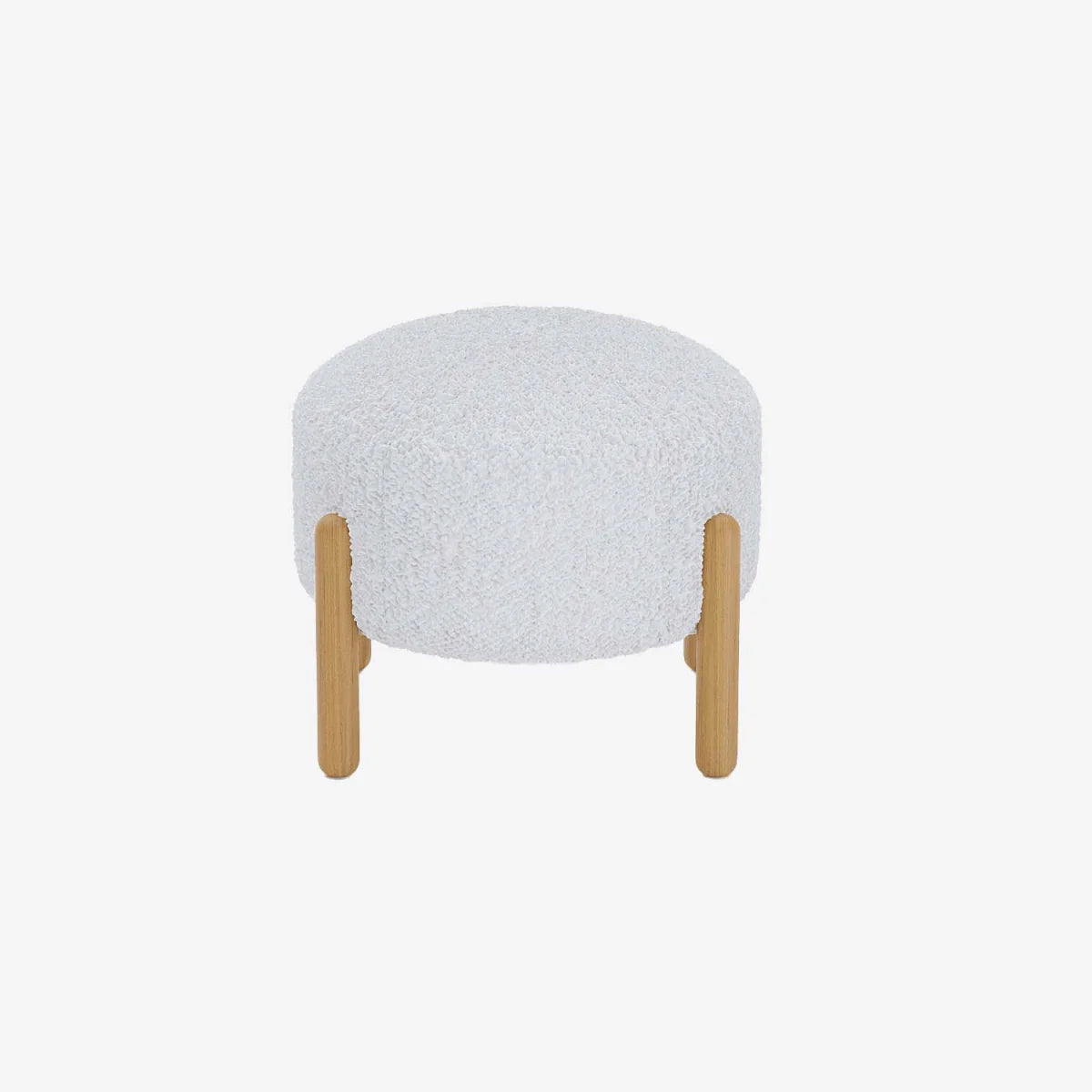 Pouf laine boucl e blanche & bois Cam lia