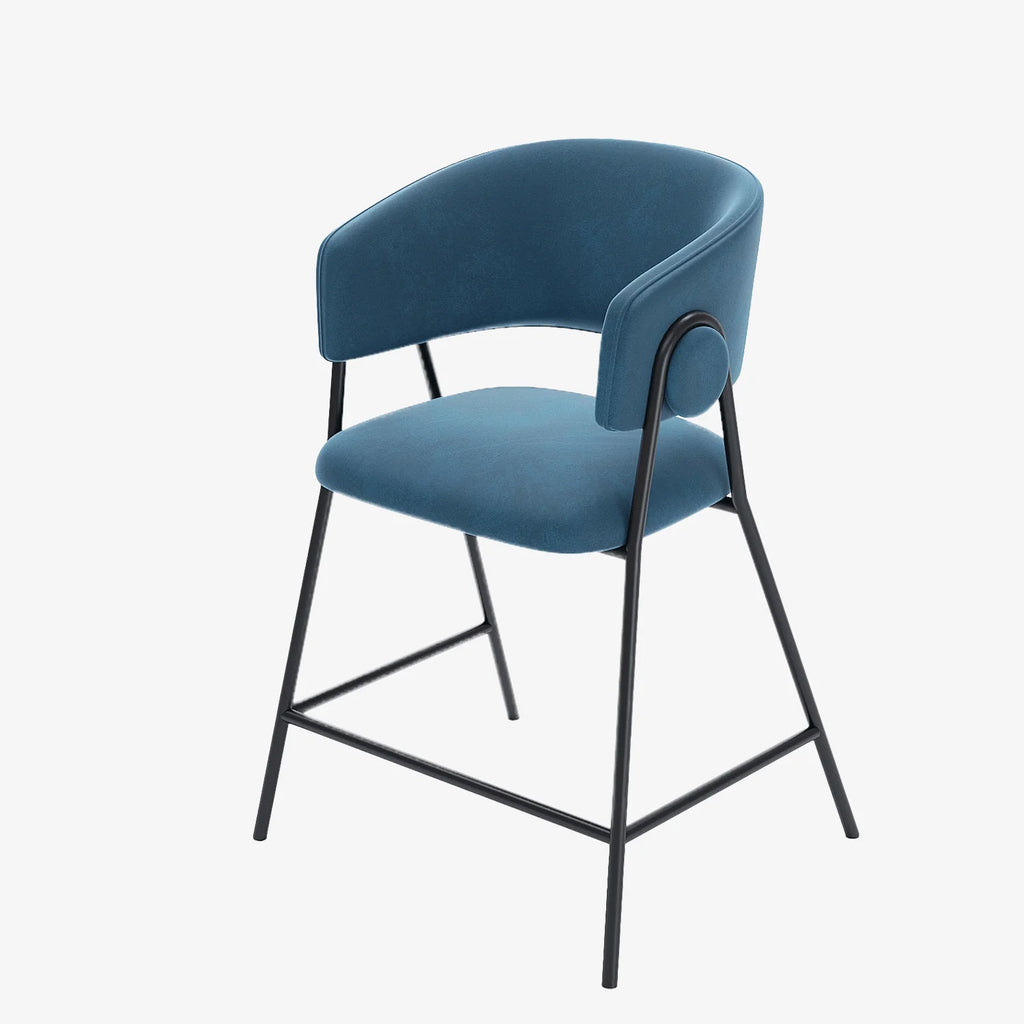 Lot de 2 tabourets de bar avec dossier, velours bleu Bonnie