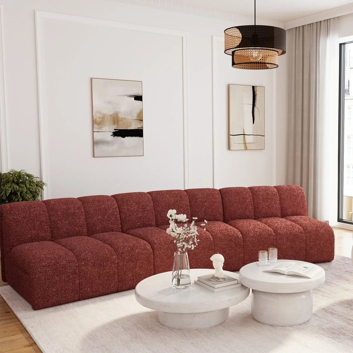 Canap  modulable en tissu bouclette rose H l ne