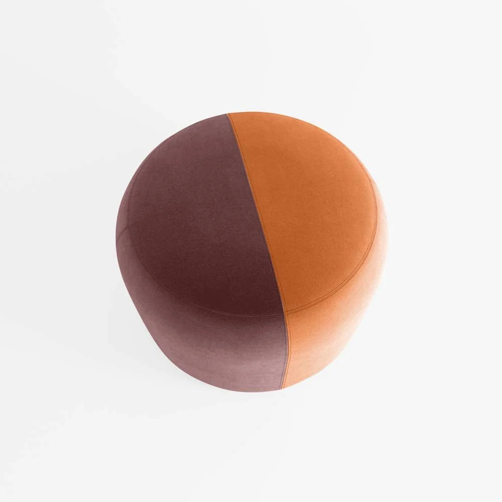 Pouf rond en velours bicolore ocre