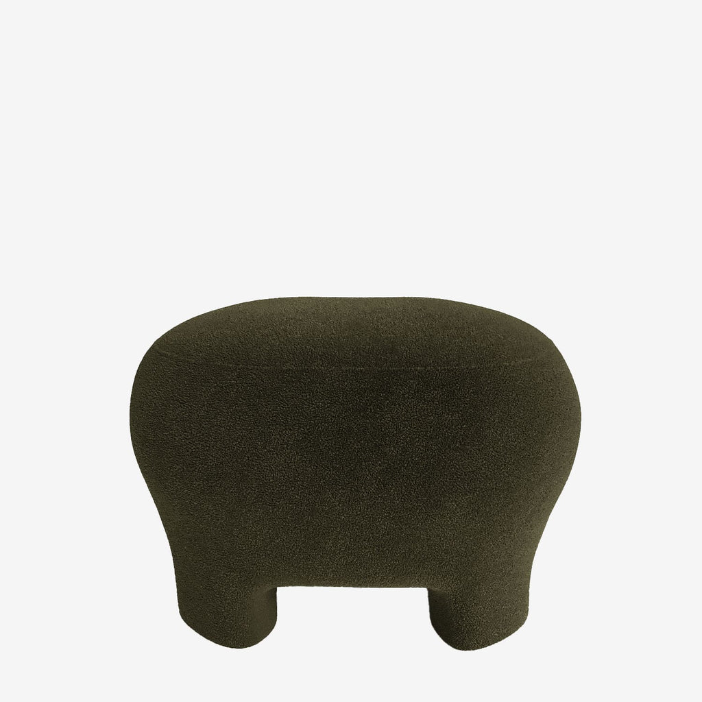 Ninon   Pouf repose-pieds tapiss  en bouclette kaki