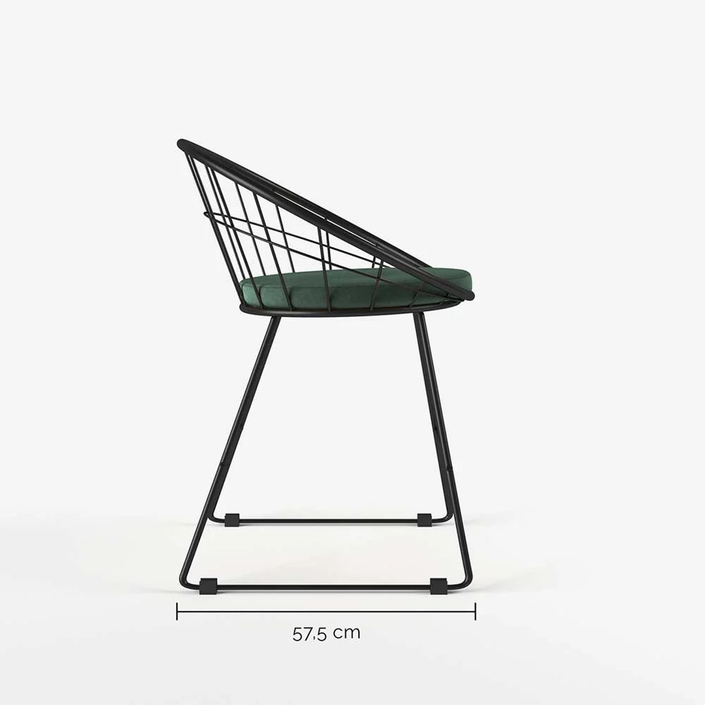 Chaise en métal et velours vert sapin