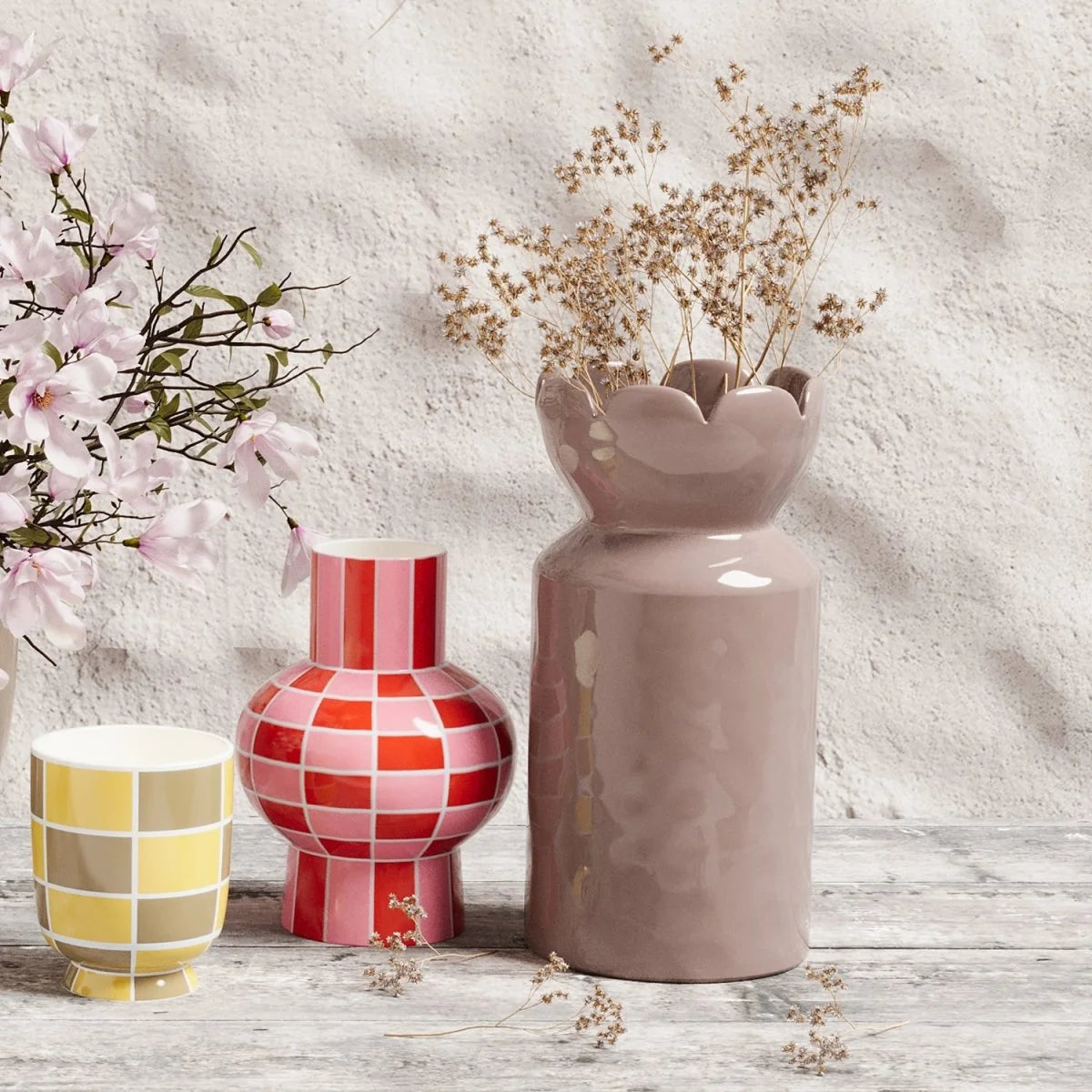 Grand vase col tulipe Rivoli, c ramique rose