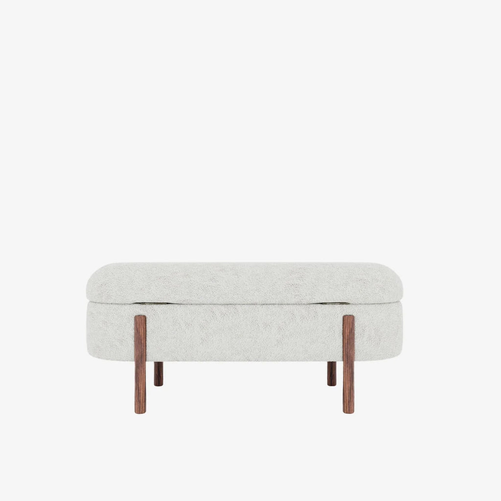 Marianne   Banc coffre de rangement en tissu boucl  cr me