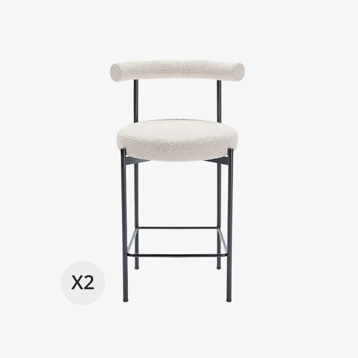 Lot de 2 chaises de bar bouclette blanche Charlotte