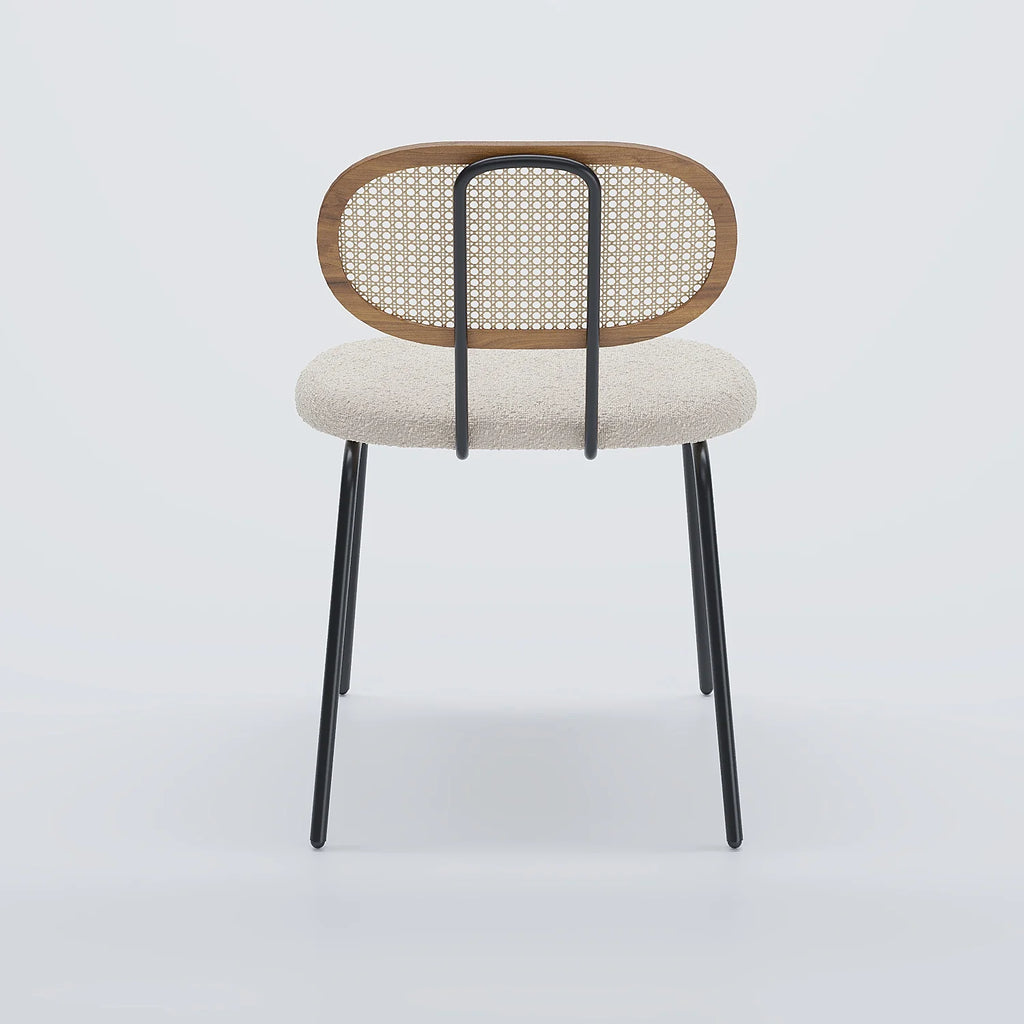 Lot de 2 chaises cannage et tissu boucl  blanc Gabrielle