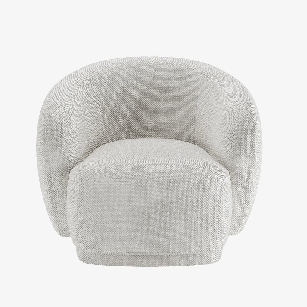 Fauteuil design demi-tonneau tissu chenille blanc Victoria