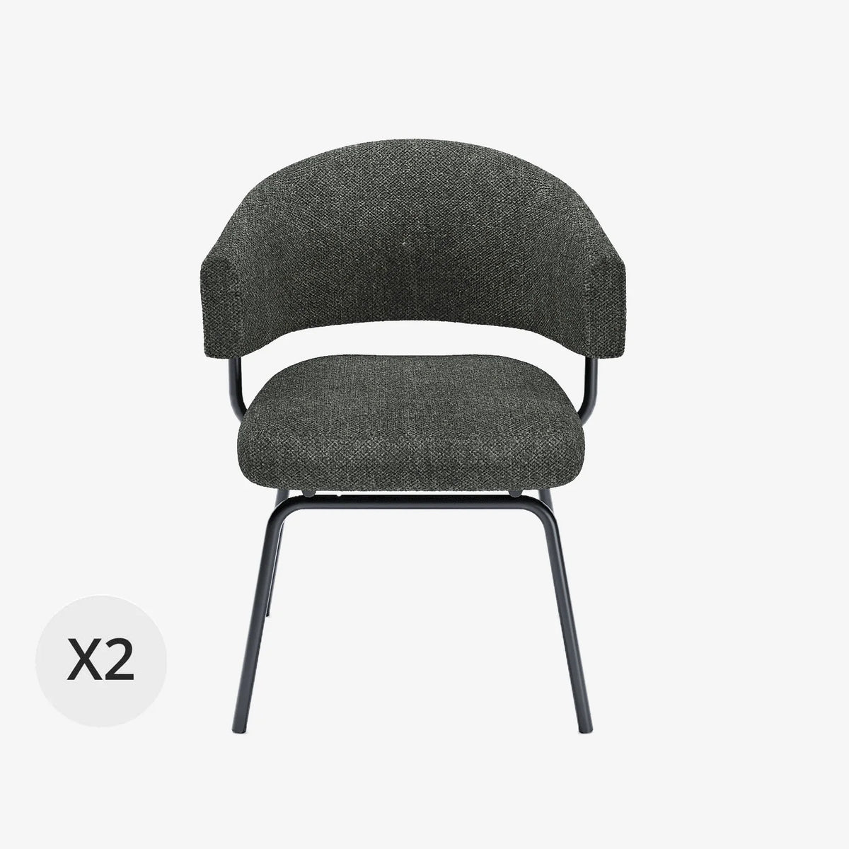 Lot de 2 chaises avec accoudoir tendance en tissu chenille gris-anthracite Silva