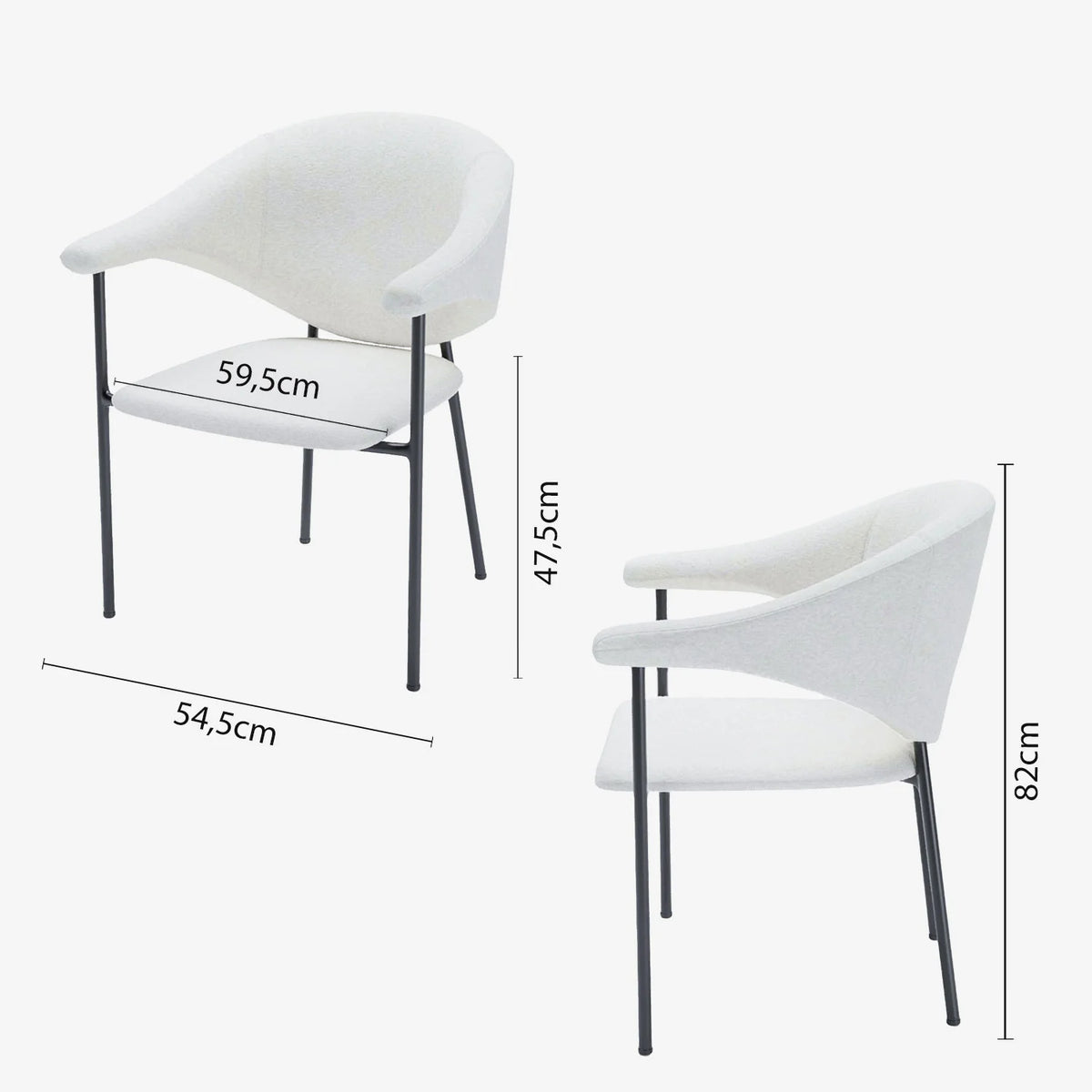 Lot de 2 chaises avec accoudoir design en velours beige Jeanne