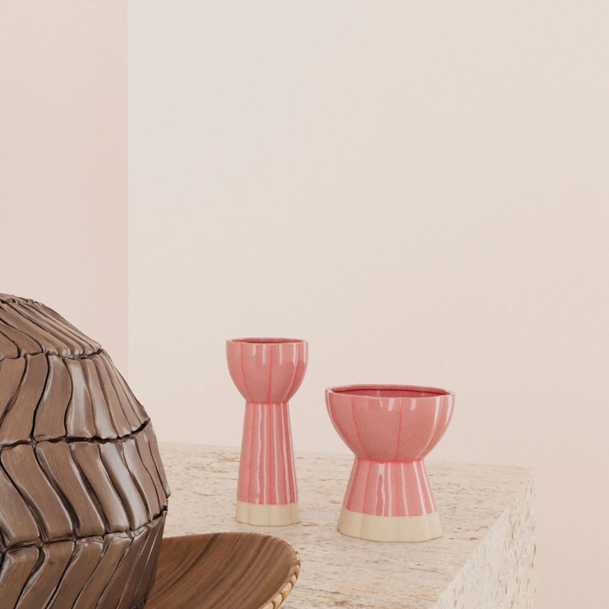 Set de 2 vases design vintage en c ramique rose Vienne