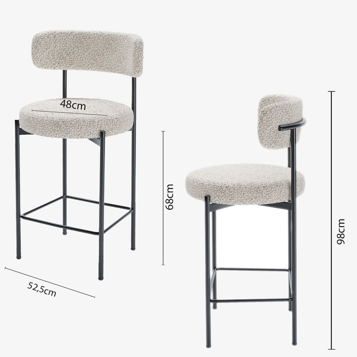 Lot de 2 tabourets de bar bouclette grise & blanche Agathe