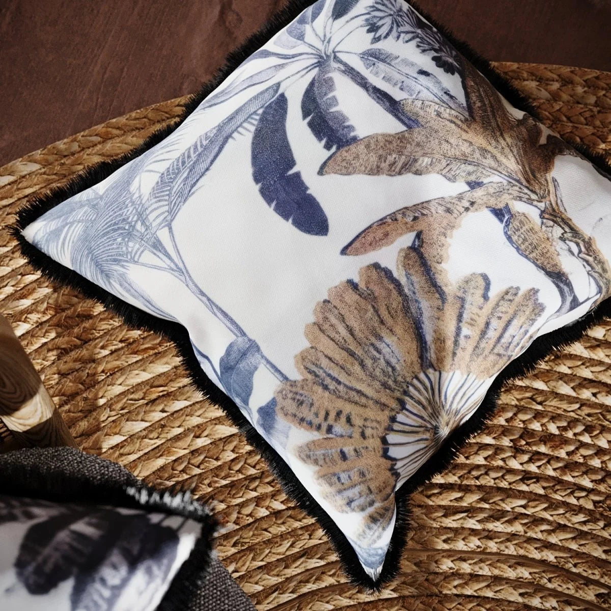 Coussin carr  imprim  tropical, Palmiers
