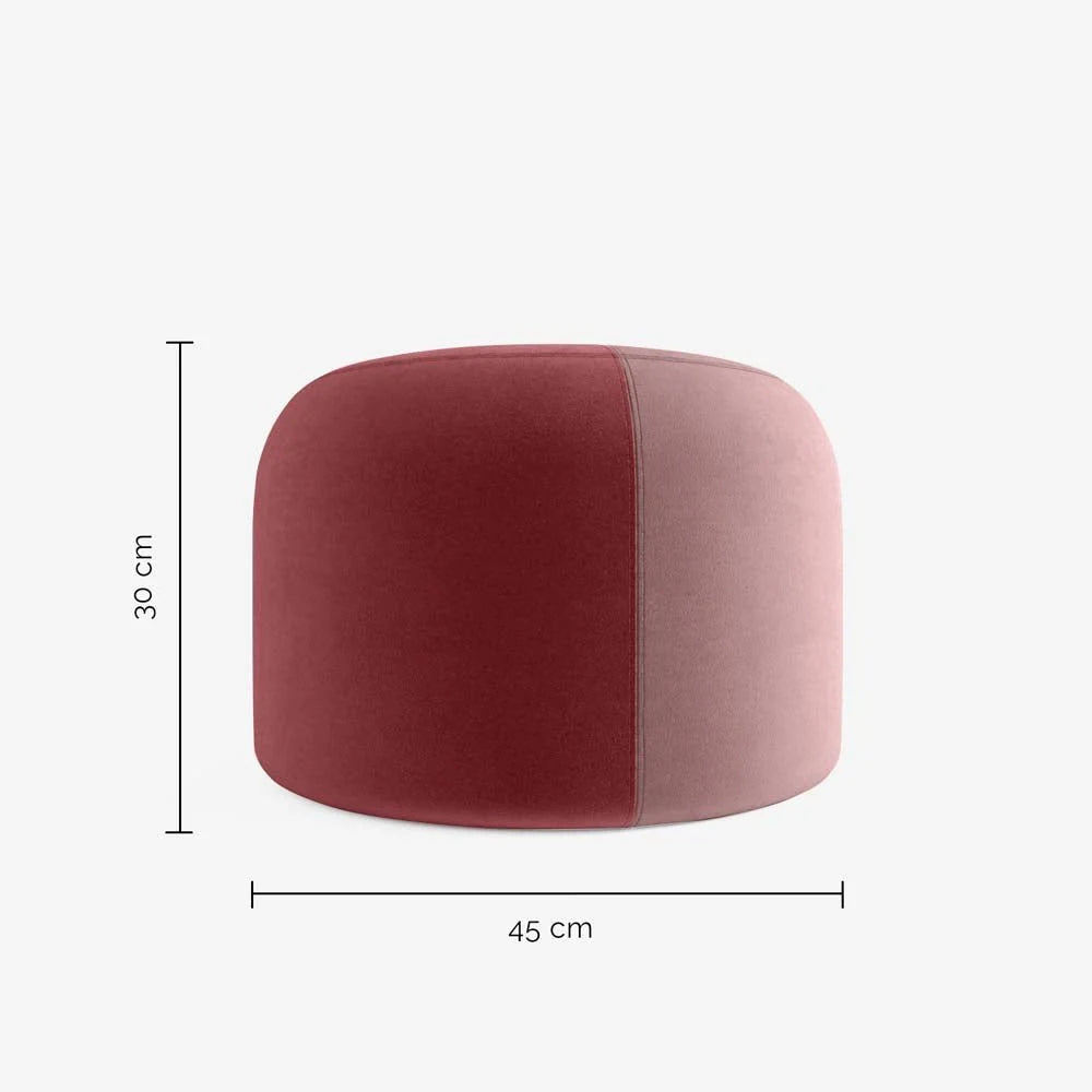 Pouf rond en velours bicolore rouge