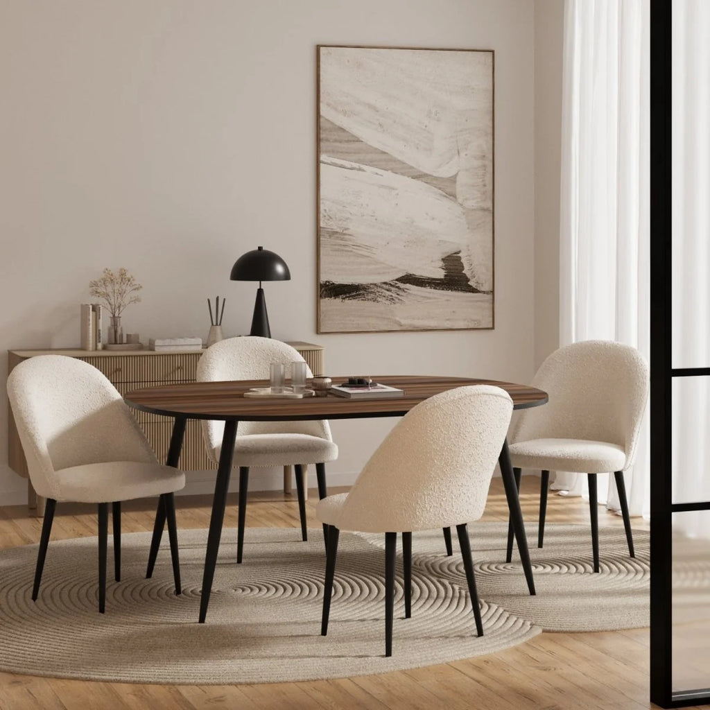 Lot de 2 chaises tissu bouclette & métal noir