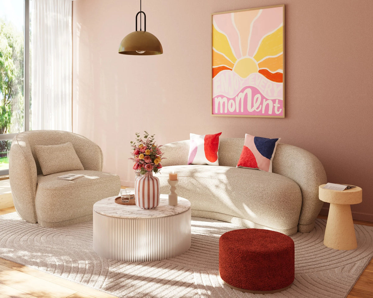 Fauteuil design boucl  beige Pablo