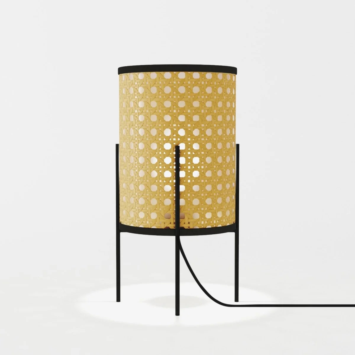 Lampe à poser en métal et rotin