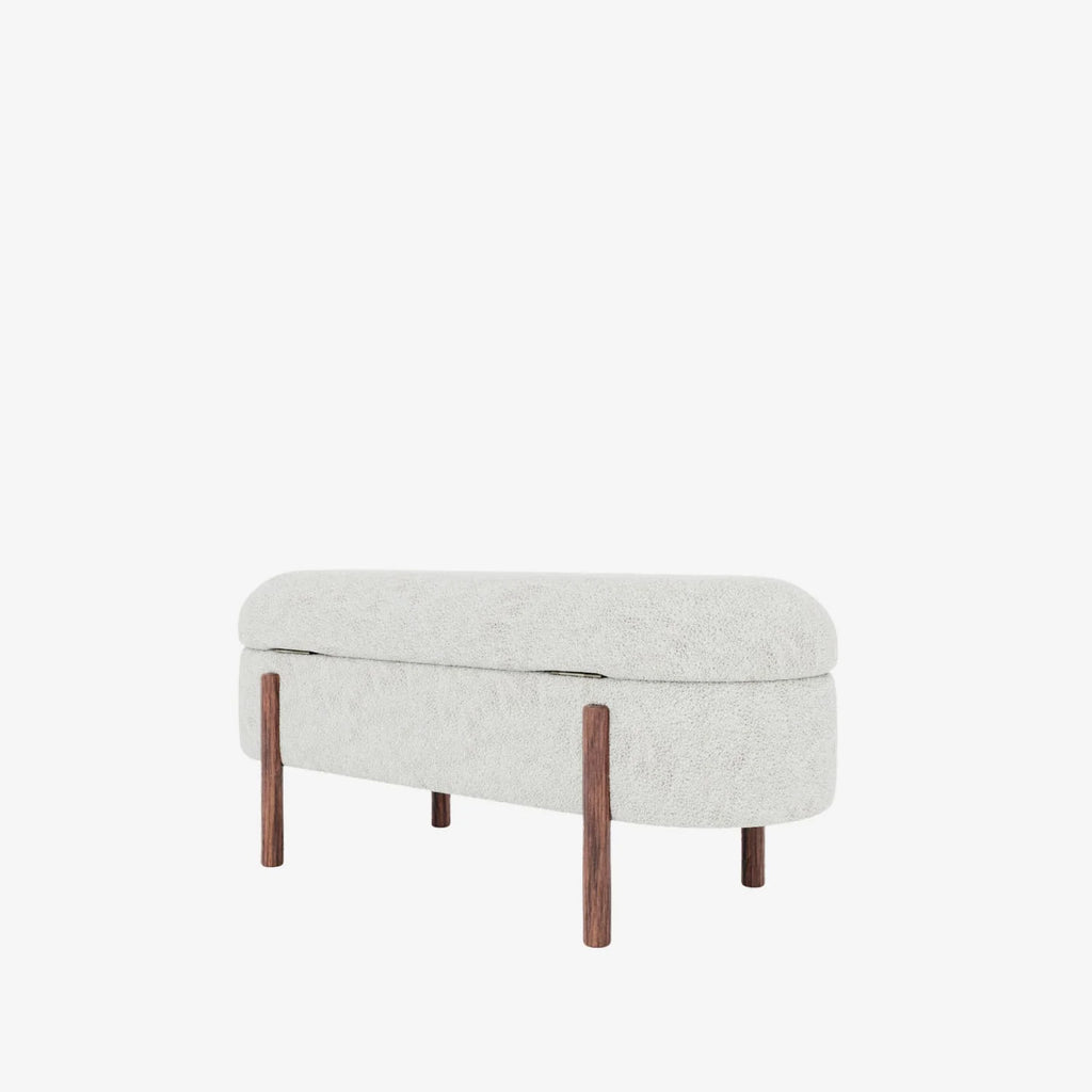 Marianne   Banc coffre de rangement en tissu boucl  cr me