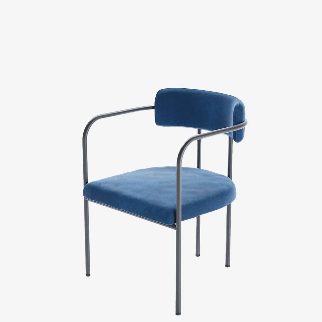 Chaise de salle   manger tapiss e avec accoudoirs, velours bleu, Barbara